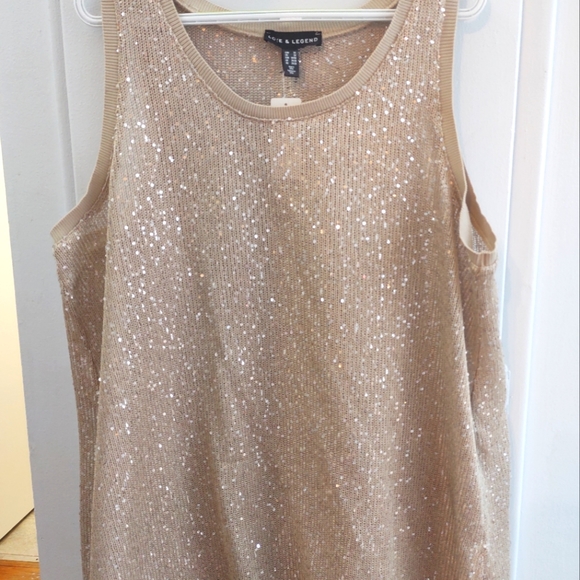 Beige Sequin Mesh Tank - Picture 1 of 3